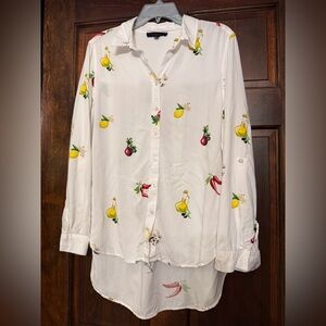 Jane And Delancey  Woman’s  Long Sleeve L  Button Down Blouse Lemon Olive Oil